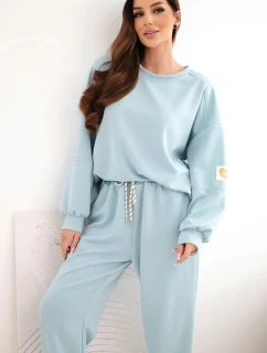 Dámský máslový komplet s volnou mikinou a kalhotami s nápisem LOVE tmavě mentolová