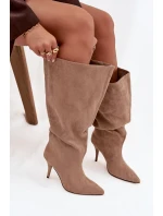 Nafukovací dámské kozačky na podpatku z eko semiše béžové Noretta