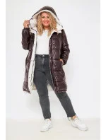 Hnědo-ecru hrubší oboustranná dámská zimní bunda (V767)