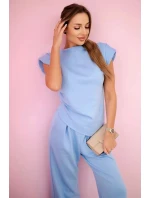 Komplet asymetrická halenka + kalhoty modrý