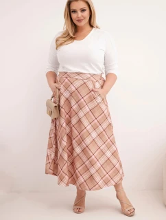 Dámská sukně Plus Size v kostkovaném vzoru s širokým lemem camelová