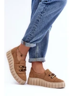 Zamszové dámské polobotky na platformě s ozdobou tmavě béžové Lewski 3398