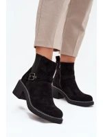 Dámské kotníkové boty na klocku s přezkou černé Nymera