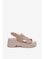Kožené dámské sandály na platformě S.Barski LR61-7005 Béžové Kožené dámské sandály na platformě S.Barski LR61-7005 Béžové