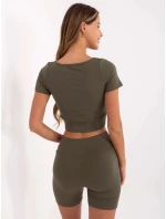 Tojdílný dámský komplet basic v khaki barvě (7742)