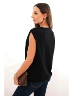 Dámský viskózový svetr bez rukávů s kapsami a výstřihem do V černý