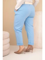 Dámské bavlněné kalhoty Plus Size s páskem modré