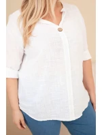 Dámská bavlněná halenka Plus Size s výstřihem na knoflíky bílá
