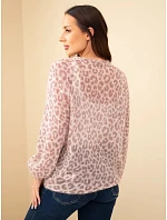 Dámský svetr z 70% kid mohairu s leopardím vzorem s dlouhým rukávem fango zelená Dámský svetr z 70% kid mohairu s leopardím vzorem s dlouhým rukávem fango zelená