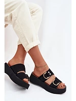 Dámské platformové sandály se zlatými sponami Černé Nelirae