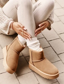 Kožené Semišové Sněhule Na Platformě Nad Kotníky Camel Rianaella