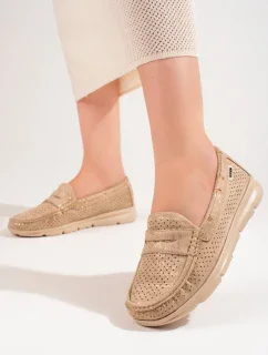 Stylové zlaté mokasíny dámské bez podpatku