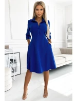 286-6 SANDY Košilové blůzové šaty s páskem - MODRÉ