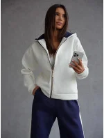 Bílo-tmavě modrý hrubší dámský bavlněný komplet s rozepínací mikinou (503) Bílo-tmavě modrý hrubší dámský bavlněný komplet s rozepínací mikinou (503)