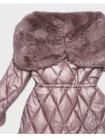 Růžová bunda s kožešinovou kapucí, která tvoří límec (T3-2635#-52)