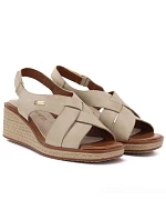 Sergio Leone SK297 dámské béžové kožené sandály na platformě