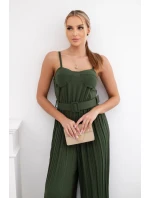 Plisovaný overal s ramínky khaki Plisovaný overal s ramínky khaki