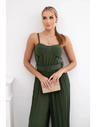 Plisovaný overal s ramínky khaki Plisovaný overal s ramínky khaki