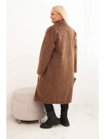 Dámský kabát Plus Size z viskózy bez zapínání s kapsami hnědý Dámský kabát Plus Size z viskózy bez zapínání s kapsami hnědý