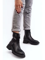 Dámské černé kotníčkové boty na plochém podpatku s zipem Elkasa