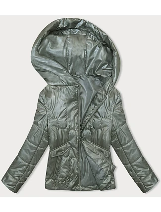 Dámská prošívaná krátká bunda khaki (B8185-11)