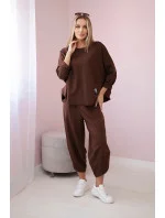 Bavlněná mikina kalhoty set hnědý Bavlněná mikina kalhoty set hnědý