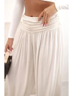 Dámské viskózové kalhoty s širokými nohavicemi a volánky béžový