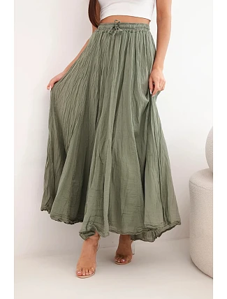 Dámská maxi bavlněná sukně s gumičkou v pase camelová