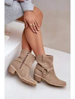 Boty z přírodní semišové kůže na podpatku Jasnobežové Zazoo 3444/2