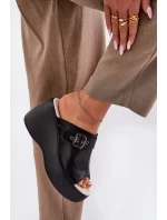 Kožené Dámské Sandály Na Platformě A Klínu S Přezkou Černé S.Barski LR51-542 Kožené Dámské Sandály Na Platformě A Klínu S Přezkou Černé S.Barski LR51-542