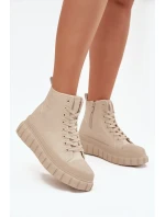 Zateplené dámské tenisky na platformě z ekokůže Big Star SS274535 béžové