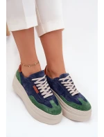 Semišové dámské tenisky na platformě Zazoo N1269S3 Zeleno-Temněmodré Semišové dámské tenisky na platformě Zazoo N1269S3 Zeleno-Temněmodré