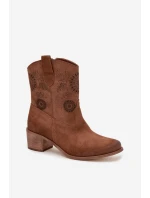 Semišové kožené dámské boty s výřezy na podpatku Zazoo 3844 hnědé