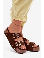 Dámské pantofle s přezkami a háčky Čokoládové Ledira