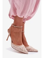 Dámské sandály na podpatku z eko kůže béžové Sedira