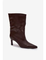 Dámské kotníkové boty na jehlovém podpatku z eko kůže Norell – čokoládové Dámské kotníkové boty na jehlovém podpatku z eko kůže Norell – čokoládové