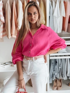 Dámské oversize mušelínové tričko MUSLINEA fuchsiová FashionStreet DY0475