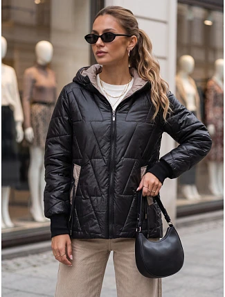 Dámská prošívaná přechodová bunda s kapucí, černá, FashionStreet TY5786