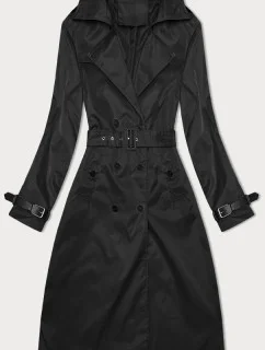 Dlouhý černý dámský kabát trenčkot s opaskem (1803#-1)