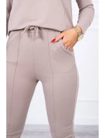 Sada s knoflíkovým výstřihem tmavě béžová