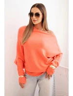 Dámský asymetrický viskózový svetr netopýří lososový
