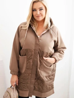 Dámská prošívaná mikina Plus Size s kapucí a velkými kapsami fango