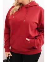 Dámská mikina s kapucí a klokankou Plus Size z bavlny bordová