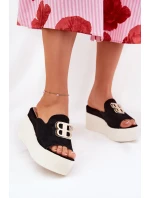Pantofle Na Platformě A Klínu S Dekorací Černé Tanonea