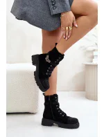 Zateplené Kotníkové Boty Workery s Ozdobou S.Barski Černé Zateplené Kotníkové Boty Workery s Ozdobou S.Barski Černé