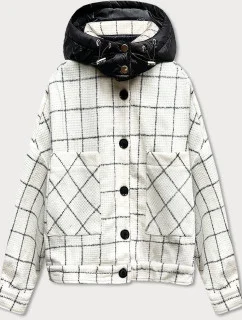 Krátká károvaná košilová bunda v barvě ecru (AG3-1839)