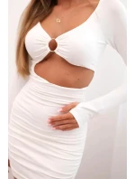 Dámské šaty s dlouhým rukávem a průstřihem v pase s ozdobným kruhem ecru Dámské šaty s dlouhým rukávem a průstřihem v pase s ozdobným kruhem ecru