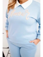 Dámský komplet máslo Plus Size s širokými nohavicemi a límečkem modrý Dámský komplet máslo Plus Size s širokými nohavicemi a límečkem modrý