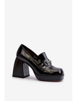 Lakované dámské polobotky na podpatku černé D&A MR38-906