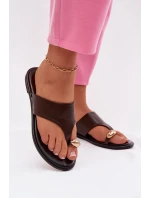 Dámské ploché eko kožené pantofle se zlatým detailem Čokoládové Lavessa